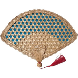 Huffa éventails tissés à la main, grands éventails en paille de blé, éventails antiques à bords colorés à manivelle (color : sec