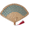 Huffa éventails tissés à la main, grands éventails en paille de blé, éventails antiques à bords colorés à manivelle (color : sec