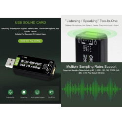 Waveshare USB Sound Card USB Audio Module External Audio Converter Onboard Microphone and Speaker Header for Raspberry Pi/Jetson
