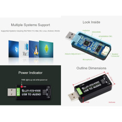 Waveshare USB Sound Card USB Audio Module External Audio Converter Onboard Microphone and Speaker Header for Raspberry Pi/Jetson