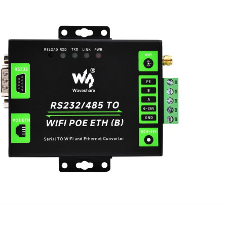 Waveshare Industrial Grade Serial Server RS232/485 to WiFi and Ethernet, Modbus/MQTT Gateway, Metal Case, Support Wall Mount and