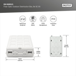 DIGITUS Boîtier de Distribution Fibre Optique - 8X SC Simplex ou 8X LC Duplex - Classe de Protection IP44 - pour l'extérieur ou 