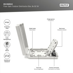DIGITUS Boîtier de Distribution Fibre Optique - 8X SC Simplex ou 8X LC Duplex - Classe de Protection IP44 - pour l'extérieur ou 