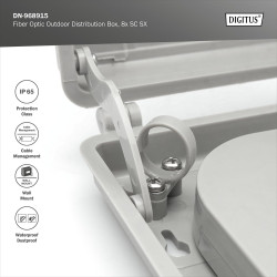 DIGITUS Boîtier de Distribution Fibre Optique - 8X SC Simplex ou 8X LC Duplex - Classe de Protection IP44 - pour l'extérieur ou 