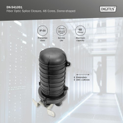 DIGITUS Fibre Dome Manchon - pour 48 fibres optiques - Classe de protection IP68 - Protection contre l'érosion - Manchon d'épiss