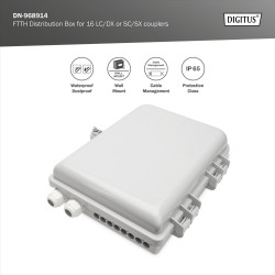 DIGITUS Boîtier de Distribution FTTH Extérieur - 16x LC/Duplex ou 16x SC/Simplex - Classe de Protection IP65 - Boîtier d'Epissur