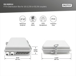 DIGITUS Boîtier de Distribution FTTH Extérieur - 16x LC/Duplex ou 16x SC/Simplex - Classe de Protection IP65 - Boîtier d'Epissur