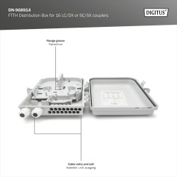 DIGITUS Boîtier de Distribution FTTH Extérieur - 16x LC/Duplex ou 16x SC/Simplex - Classe de Protection IP65 - Boîtier d'Epissur