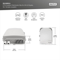 DIGITUS Professional DN-968911 Boîte de Distribution FTTH extérieure pour 8 adaptateurs SC Simplex / 24 épissures