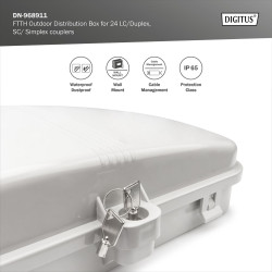 DIGITUS Professional DN-968911 Boîte de Distribution FTTH extérieure pour 8 adaptateurs SC Simplex / 24 épissures