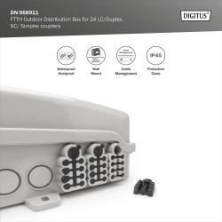 DIGITUS Professional DN-968911 Boîte de Distribution FTTH extérieure pour 8 adaptateurs SC Simplex / 24 épissures