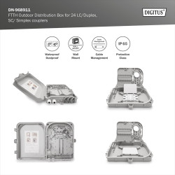 DIGITUS Professional DN-968911 Boîte de Distribution FTTH extérieure pour 8 adaptateurs SC Simplex / 24 épissures
