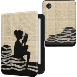 Kwmobile étui compatible avec kobo clara bw/colour coque - étui à rabat magnétique tablette ereader similicuir - noir-beige
