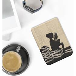 Kwmobile étui compatible avec kobo clara bw/colour coque - étui à rabat magnétique tablette ereader similicuir - noir-beige