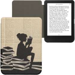 Kwmobile étui compatible avec kobo clara bw/colour coque - étui à rabat magnétique tablette ereader similicuir - noir-beige