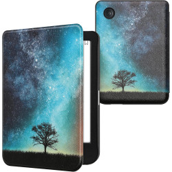 kwmobile Étui Compatible avec Kobo Clara BW/Colour Coque - Étui à Rabat magnétique Tablette eReader Similicuir - Bleu-Gris-Noir