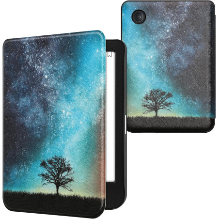 kwmobile Étui Compatible avec Kobo Clara BW/Colour Coque - Étui à Rabat magnétique Tablette eReader Similicuir - Bleu-Gris-Noir