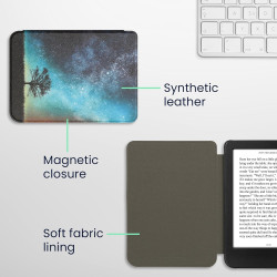 kwmobile Étui Compatible avec Kobo Clara BW/Colour Coque - Étui à Rabat magnétique Tablette eReader Similicuir - Bleu-Gris-Noir