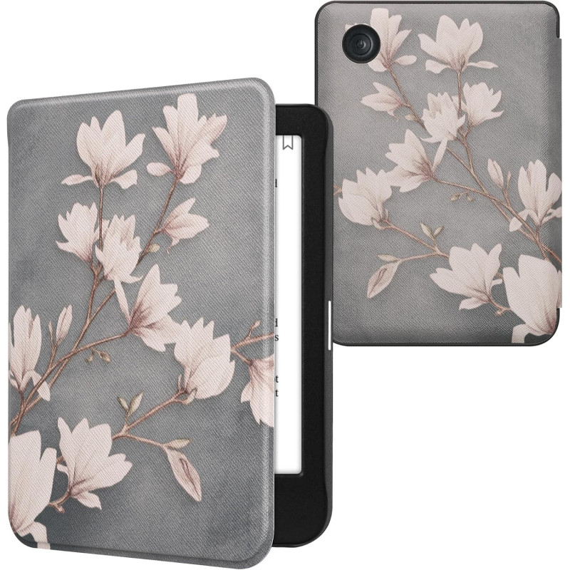 kwmobile Étui Compatible avec Kobo Clara BW/Colour Coque - Étui à Rabat magnétique Tablette eReader Similicuir - Taupe-Blanc-Ble