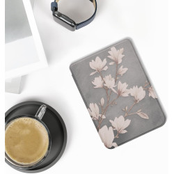 kwmobile Étui Compatible avec Kobo Clara BW/Colour Coque - Étui à Rabat magnétique Tablette eReader Similicuir - Taupe-Blanc-Ble
