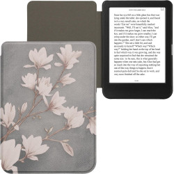 kwmobile Étui Compatible avec Kobo Clara BW/Colour Coque - Étui à Rabat magnétique Tablette eReader Similicuir - Taupe-Blanc-Ble