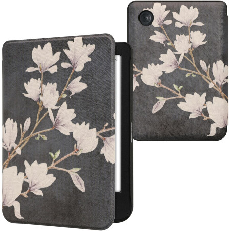 kwmobile Étui Compatible avec Kobo Clara BW/Colour Coque - Étui à Rabat magnétique Tablette eReader Similicuir - Taupe-Blanc-Gri