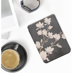 kwmobile Étui Compatible avec Kobo Clara BW/Colour Coque - Étui à Rabat magnétique Tablette eReader Similicuir - Taupe-Blanc-Gri