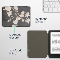kwmobile Étui Compatible avec Kobo Clara BW/Colour Coque - Étui à Rabat magnétique Tablette eReader Similicuir - Taupe-Blanc-Gri