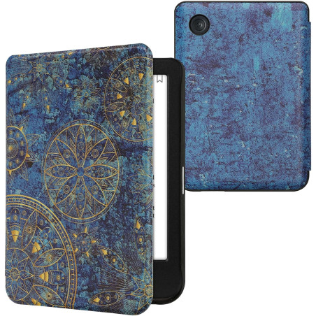 kwmobile Étui Compatible avec Kobo Clara BW/Colour Coque - Étui à Rabat magnétique Tablette eReader Similicuir - Jaune-Bleu fonc