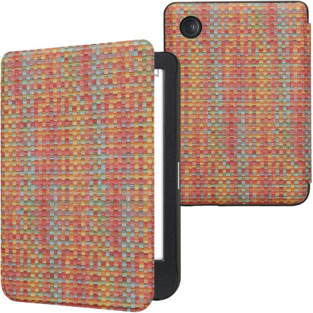 kwmobile Étui Compatible avec Kobo Clara BW/Colour Coque - Étui à Rabat magnétique Tablette eReader Similicuir - Jaune-Rouge-Ver