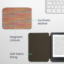 kwmobile Étui Compatible avec Kobo Clara BW/Colour Coque - Étui à Rabat magnétique Tablette eReader Similicuir - Jaune-Rouge-Ver
