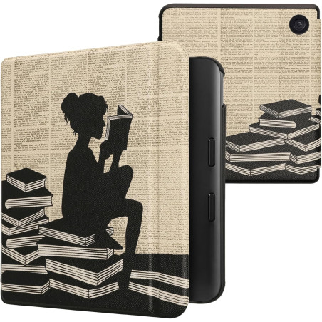 Kwmobile étui compatible avec kobo libra colour coque - étui à rabat magnétique tablette ereader similicuir - noir-beige