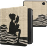 Kwmobile étui compatible avec kobo libra colour coque - étui à rabat magnétique tablette ereader similicuir - noir-beige
