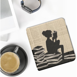 Kwmobile étui compatible avec kobo libra colour coque - étui à rabat magnétique tablette ereader similicuir - noir-beige