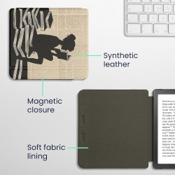 Kwmobile étui compatible avec kobo libra colour coque - étui à rabat magnétique tablette ereader similicuir - noir-beige