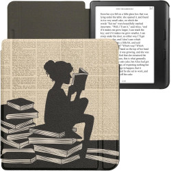 Kwmobile étui compatible avec kobo libra colour coque - étui à rabat magnétique tablette ereader similicuir - noir-beige