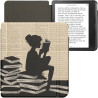 Kwmobile étui compatible avec kobo libra colour coque - étui à rabat magnétique tablette ereader similicuir - noir-beige