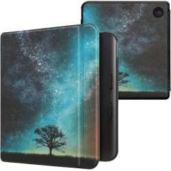kwmobile Étui Compatible avec Kobo Libra Colour Coque - Étui à Rabat magnétique Tablette eReader Similicuir - Bleu-Gris-Noir