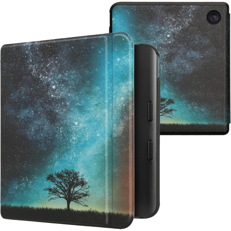 kwmobile Étui Compatible avec Kobo Libra Colour Coque - Étui à Rabat magnétique Tablette eReader Similicuir - Bleu-Gris-Noir