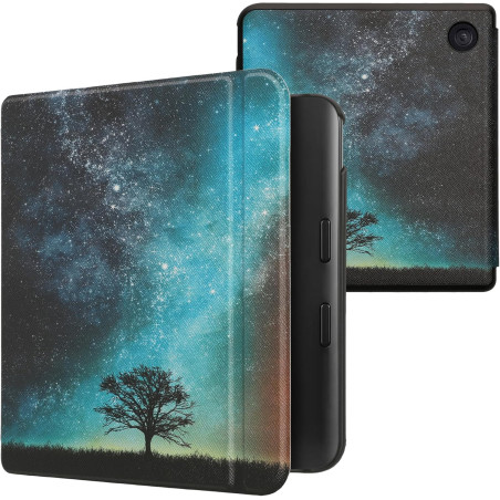 kwmobile Étui Compatible avec Kobo Libra Colour Coque - Étui à Rabat magnétique Tablette eReader Similicuir - Bleu-Gris-Noir