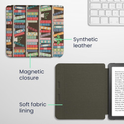 kwmobile Étui Compatible avec Kobo Libra Colour Coque - Étui à Rabat magnétique Tablette eReader Similicuir - Bleu-Vert-Fuchsia