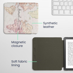 kwmobile Étui Compatible avec Kobo Libra Colour Coque - Étui à Rabat magnétique Tablette eReader Similicuir - Noir-Multicolore