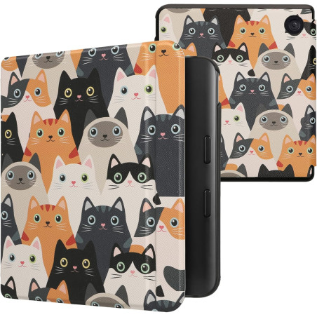 Kwmobile étui compatible avec kobo libra colour coque - étui à rabat magnétique tablette ereader similicuir - orange-noir-blanc