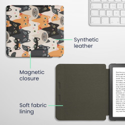 Kwmobile étui compatible avec kobo libra colour coque - étui à rabat magnétique tablette ereader similicuir - orange-noir-blanc