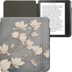 kwmobile Étui Compatible avec Kobo Libra Colour Coque - Étui à Rabat magnétique Tablette eReader Similicuir - Taupe-Blanc-Bleu-G
