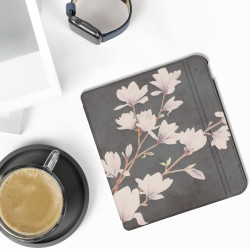 kwmobile Étui Compatible avec Kobo Libra Colour Coque - Étui à Rabat magnétique Tablette eReader Similicuir - Taupe-Blanc-Gris f