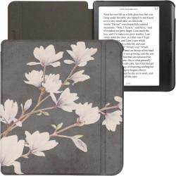 kwmobile Étui Compatible avec Kobo Libra Colour Coque - Étui à Rabat magnétique Tablette eReader Similicuir - Taupe-Blanc-Gris f