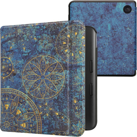 kwmobile Étui Compatible avec Kobo Libra Colour Coque - Étui à Rabat magnétique Tablette eReader Similicuir - Jaune-Bleu foncé