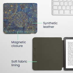 kwmobile Étui Compatible avec Kobo Libra Colour Coque - Étui à Rabat magnétique Tablette eReader Similicuir - Jaune-Bleu foncé