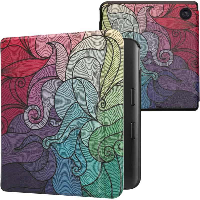 kwmobile Étui Compatible avec Kobo Libra Colour Coque - Étui à Rabat magnétique Tablette eReader Similicuir - Fuchsia-Bleu-Vert